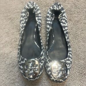 Tory Burch Houndstooth Patterned Flats with Silver Accents